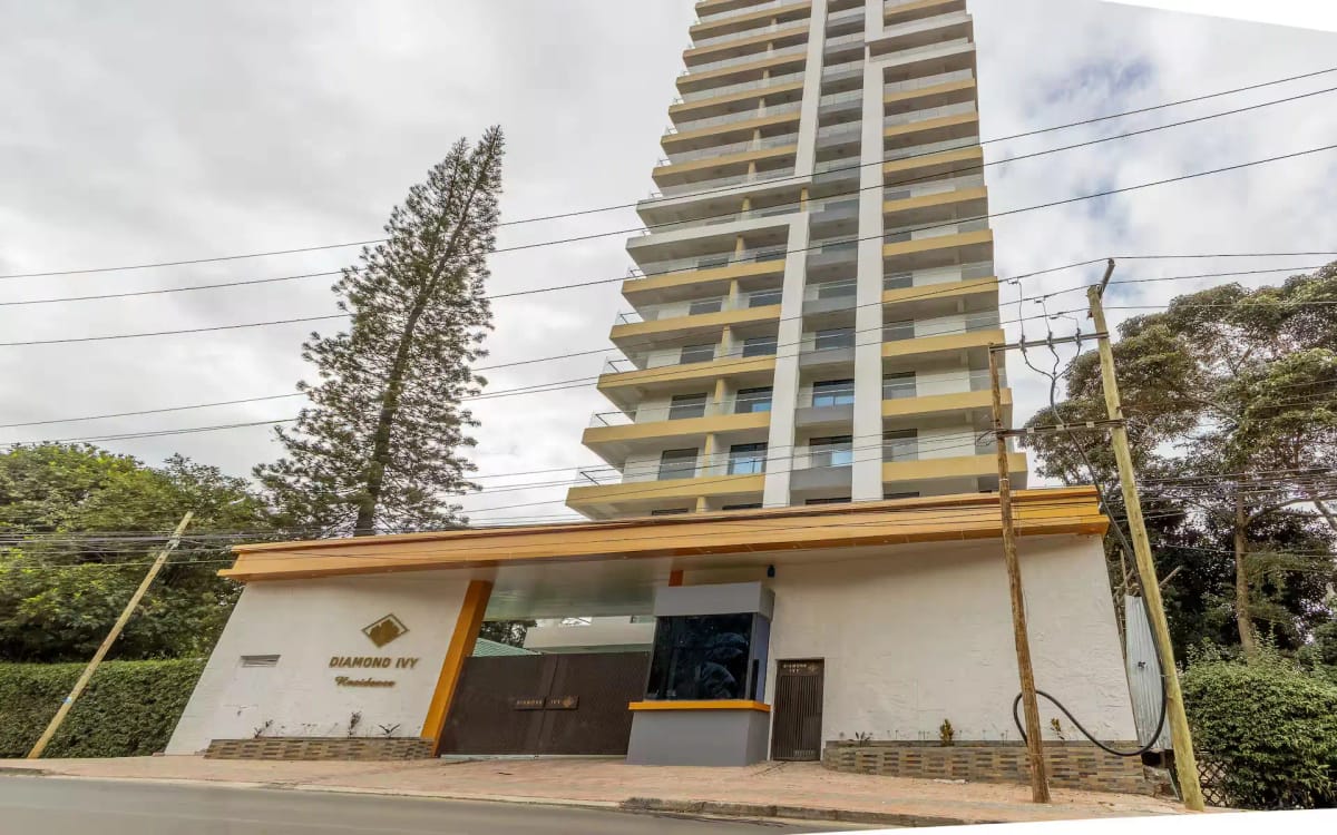 Modern apartment building with ground-floor lobby entrance