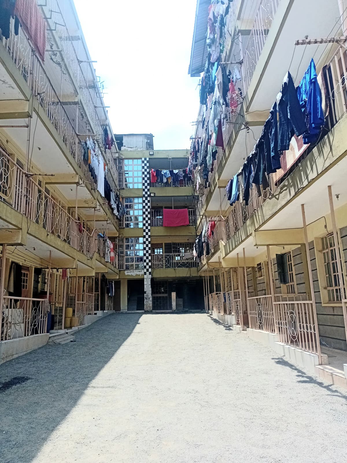 Residential compound courtyard with multi-story apartment blocks