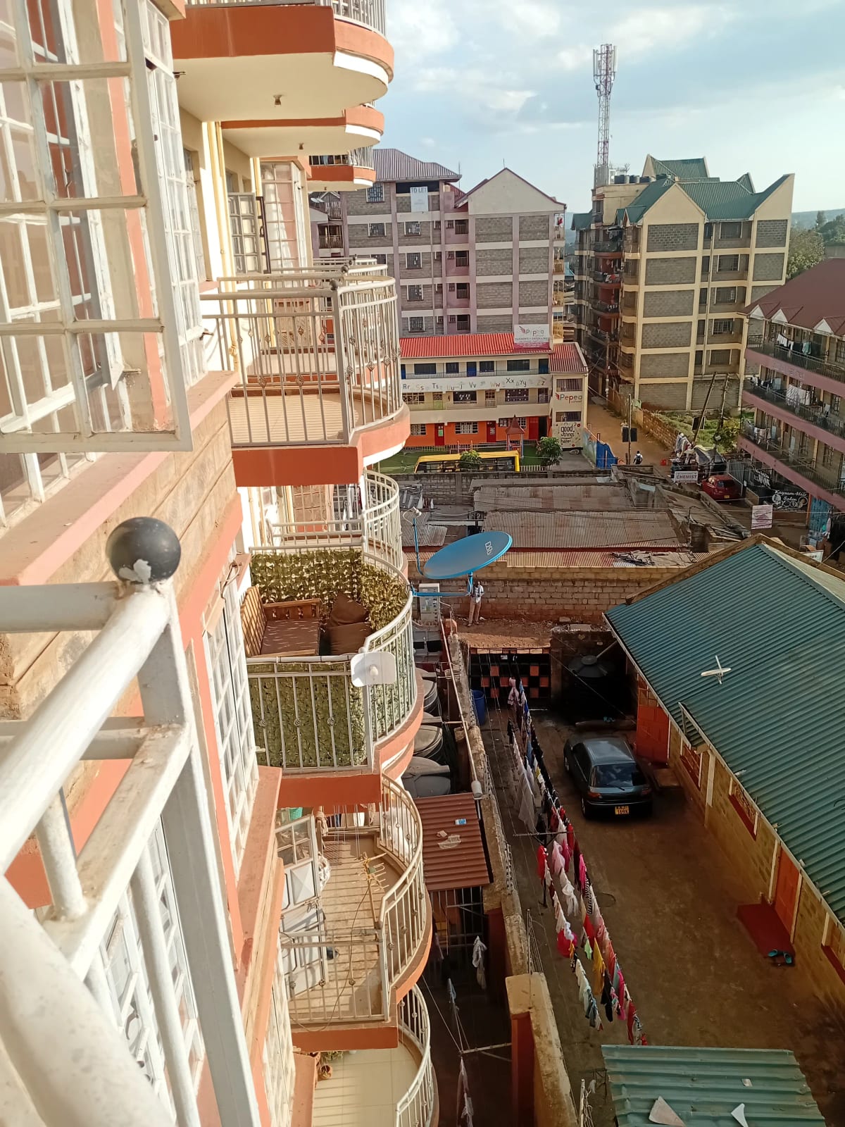 Aerial neighborhood view from residential balcony