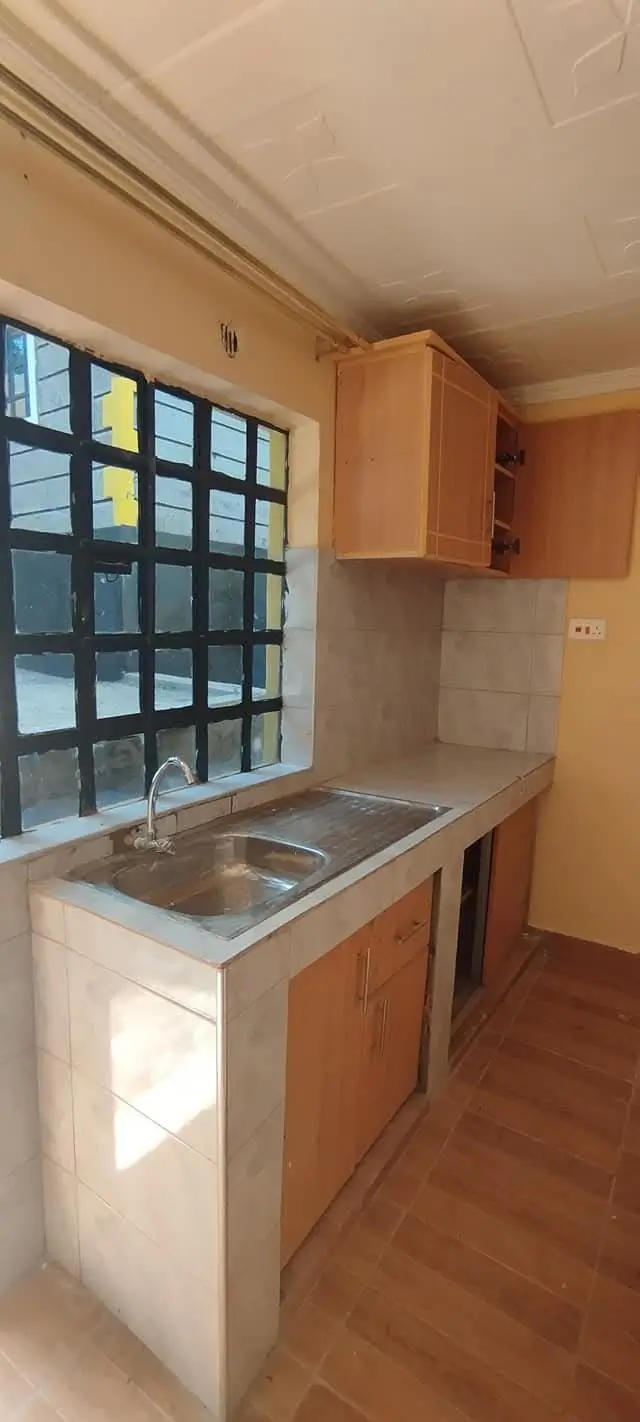 Compact kitchen with stainless steel sink and wooden cabinetry