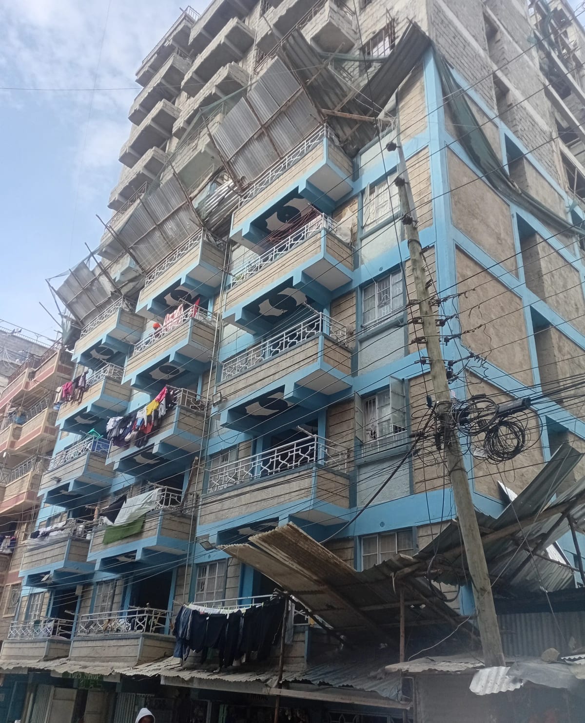 Multi-story residential building facade with balconies