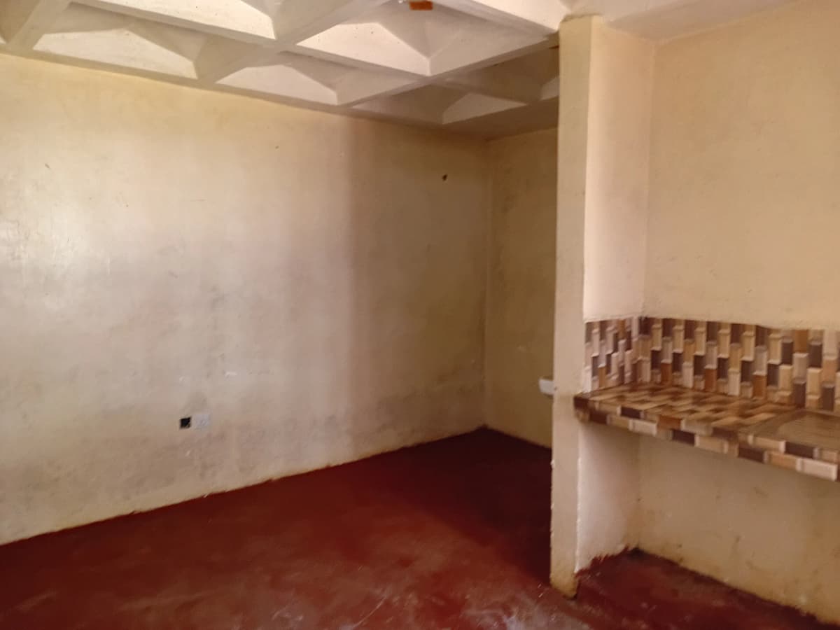 Empty bedroom with red floor and skylight windows