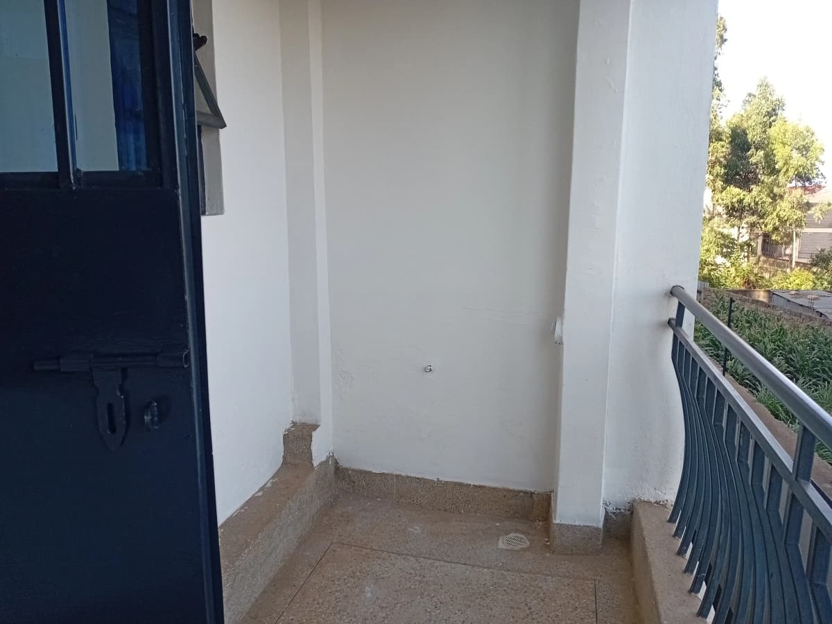 Covered balcony or terrace with metal railing and door