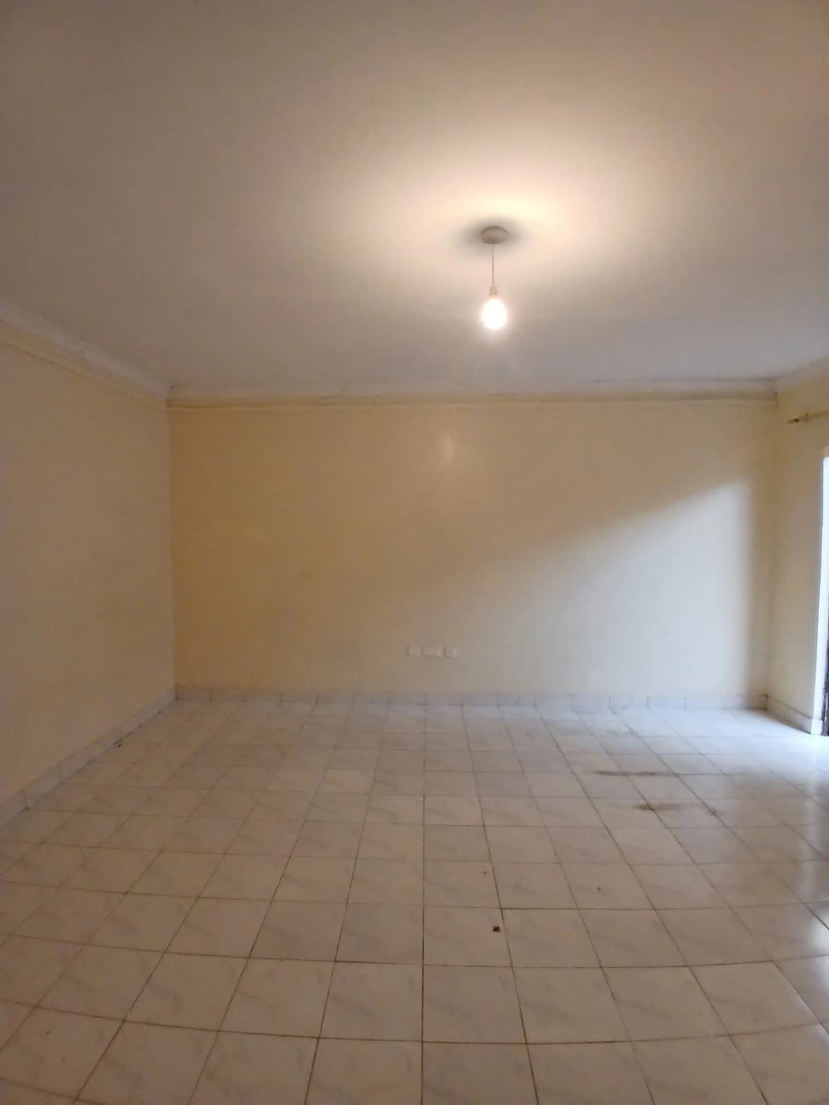 Empty room with tiled flooring and ceiling light fixture