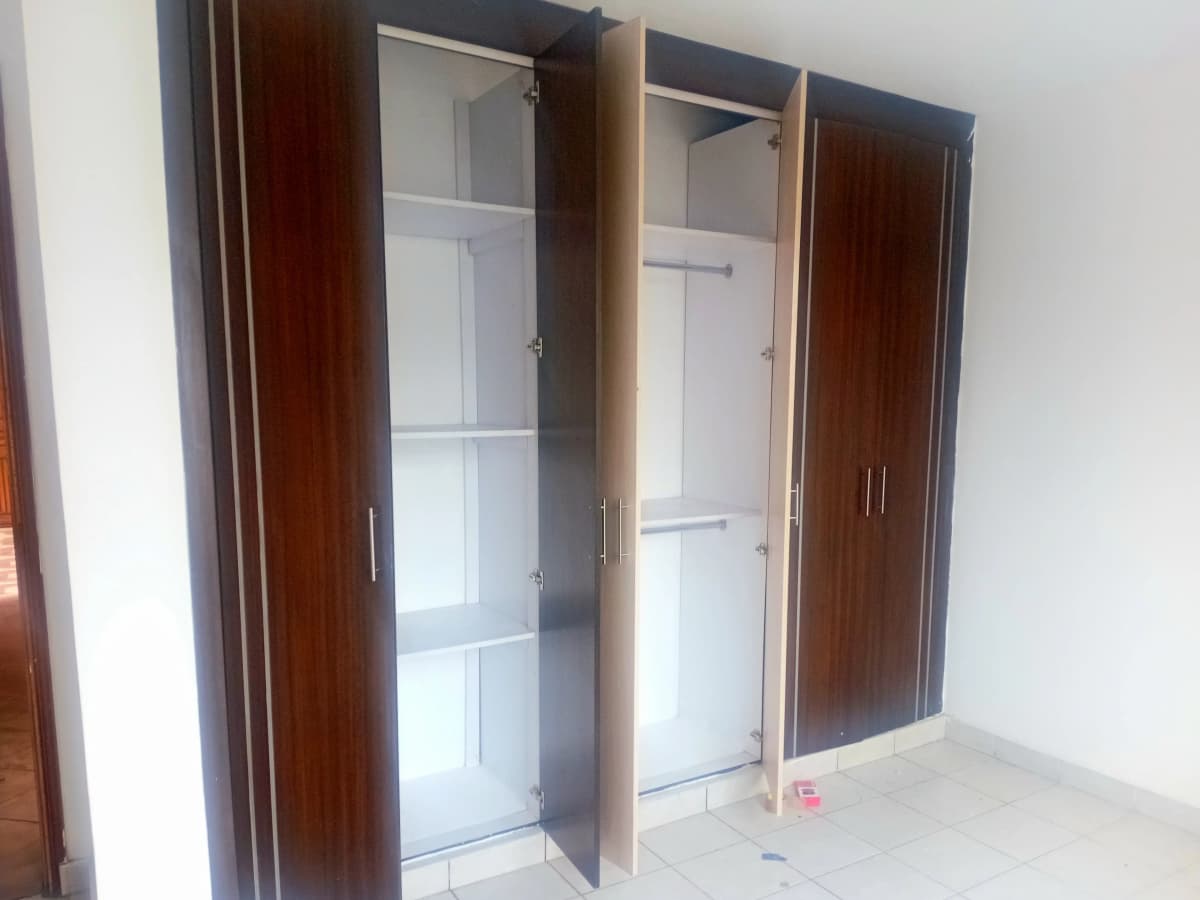 Built-in wooden wardrobes with glass and mirrored doors