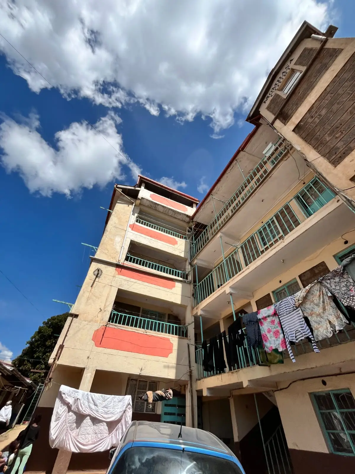 Multi-story residential building facade with balconies