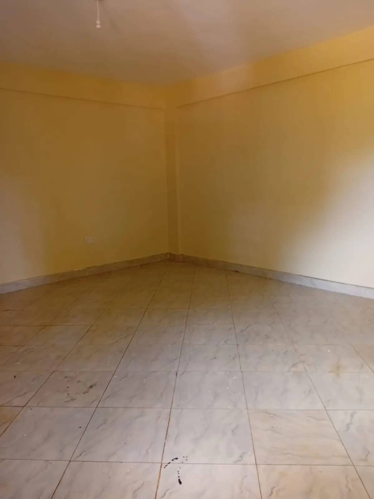 Empty room with yellow walls and tiled floor