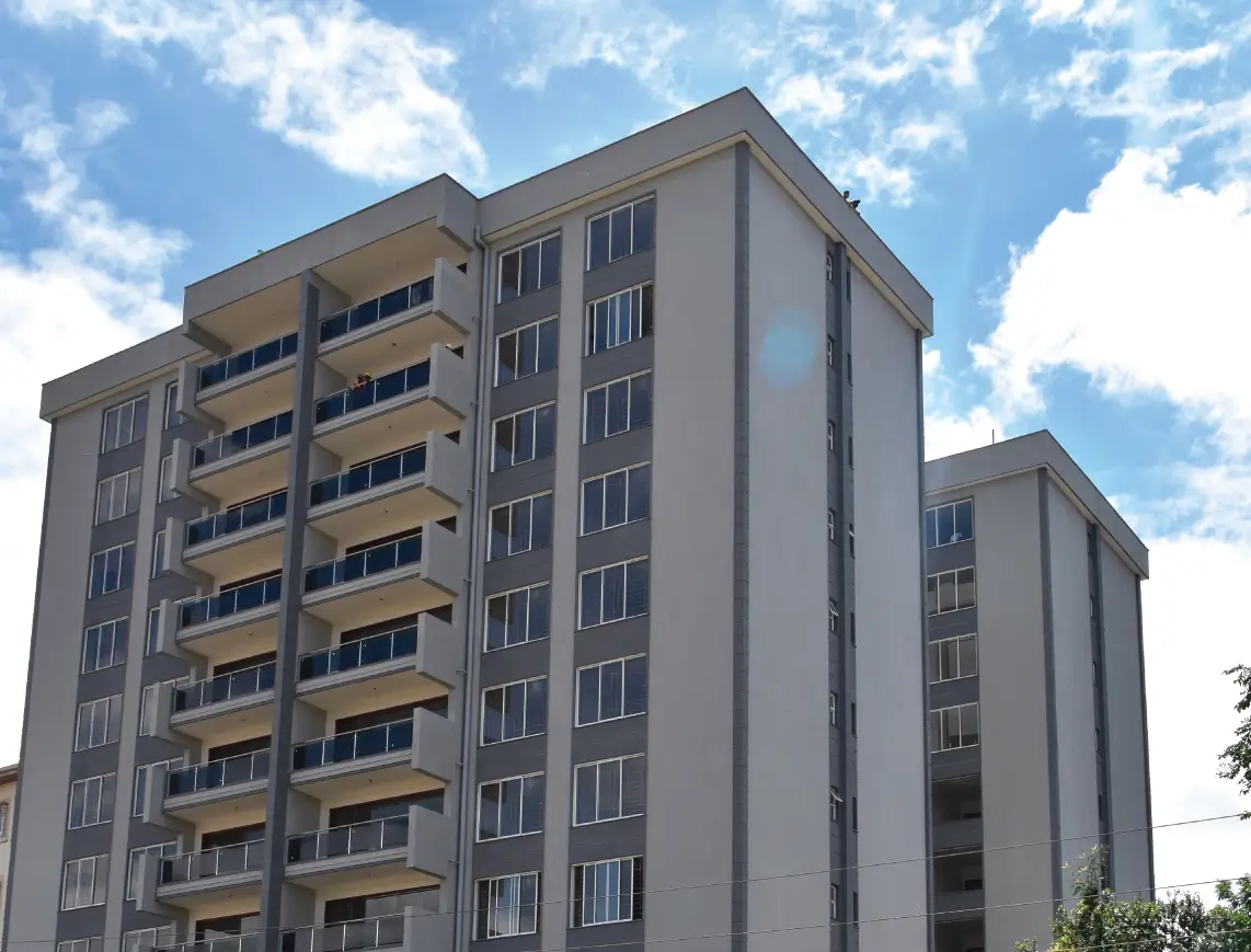 Multi-story residential building facade with balconies