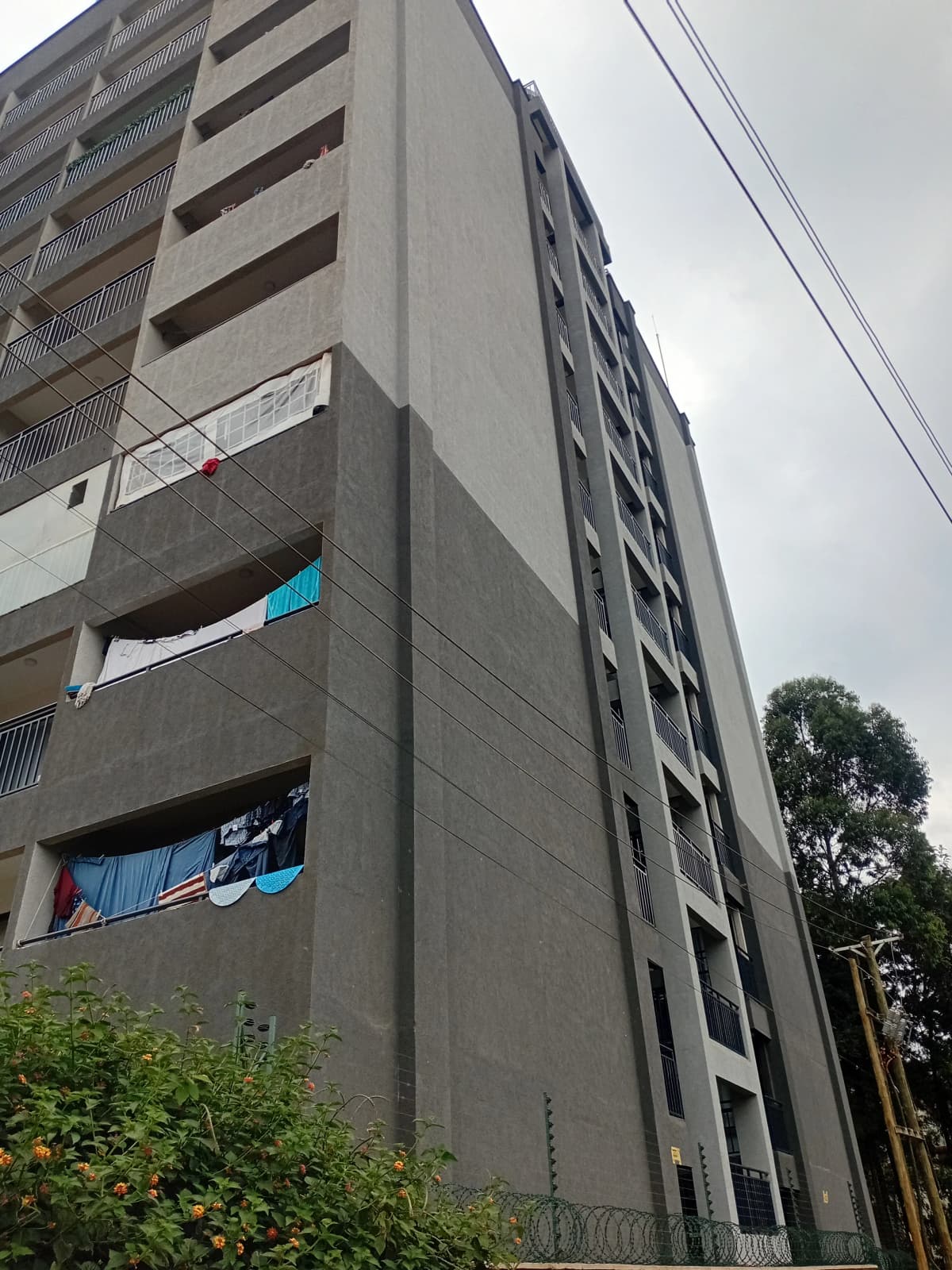 Multi-story residential building facade with balconies
