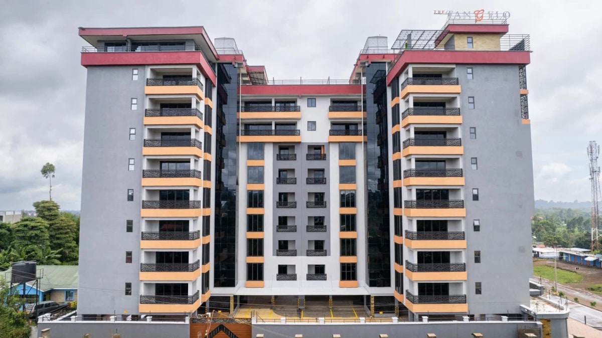 Modern multi-story residential apartment building with balconies