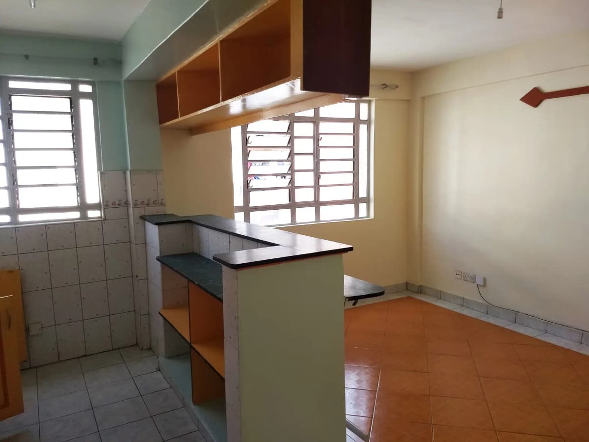 Open-plan kitchen with island counter and dining space