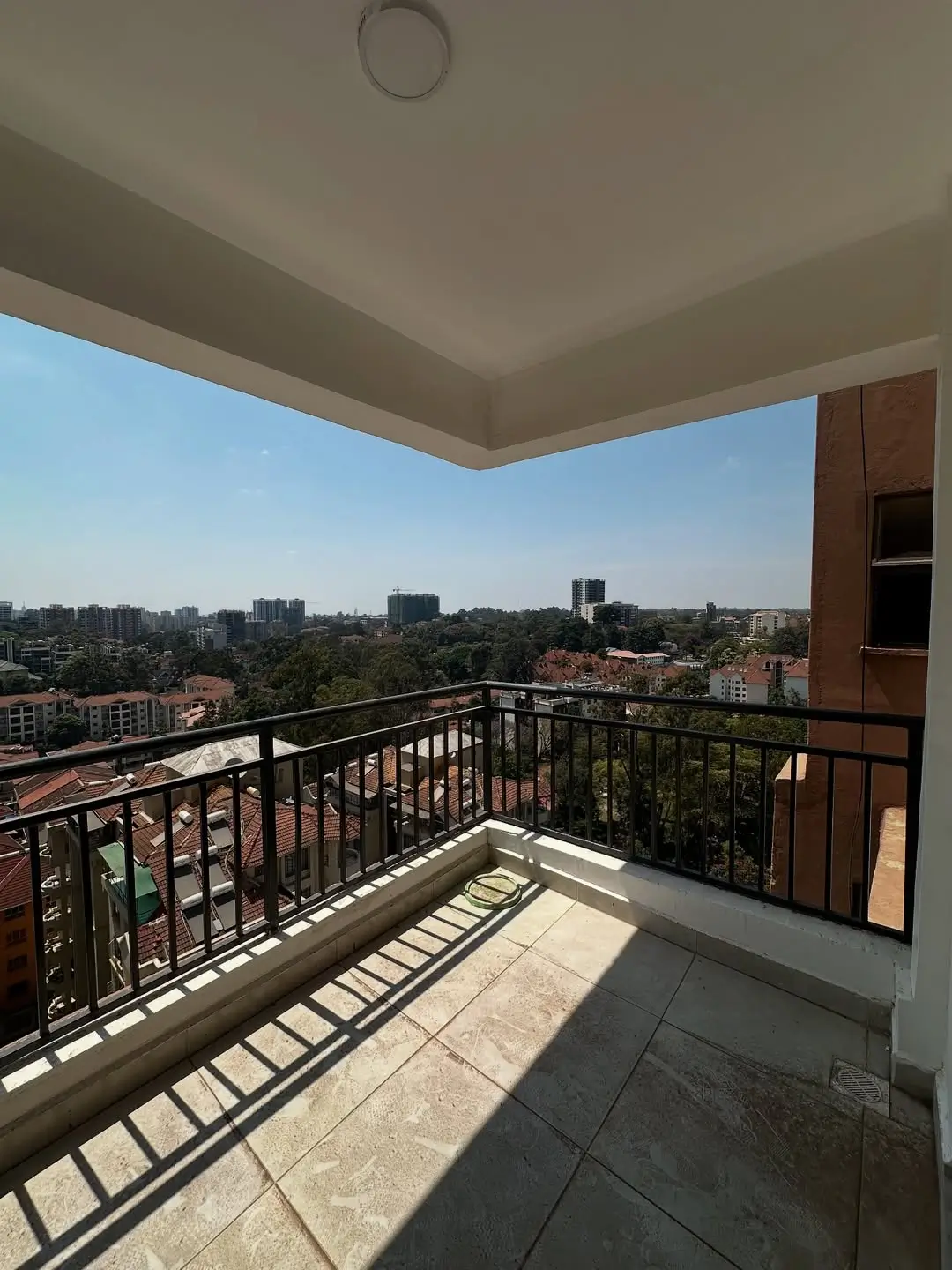 High-rise balcony with expansive city skyline views