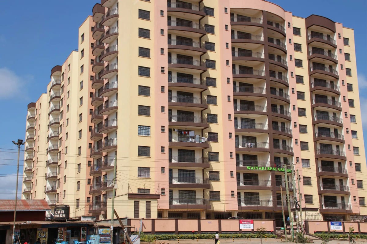 Multi-story residential apartment building with balconies