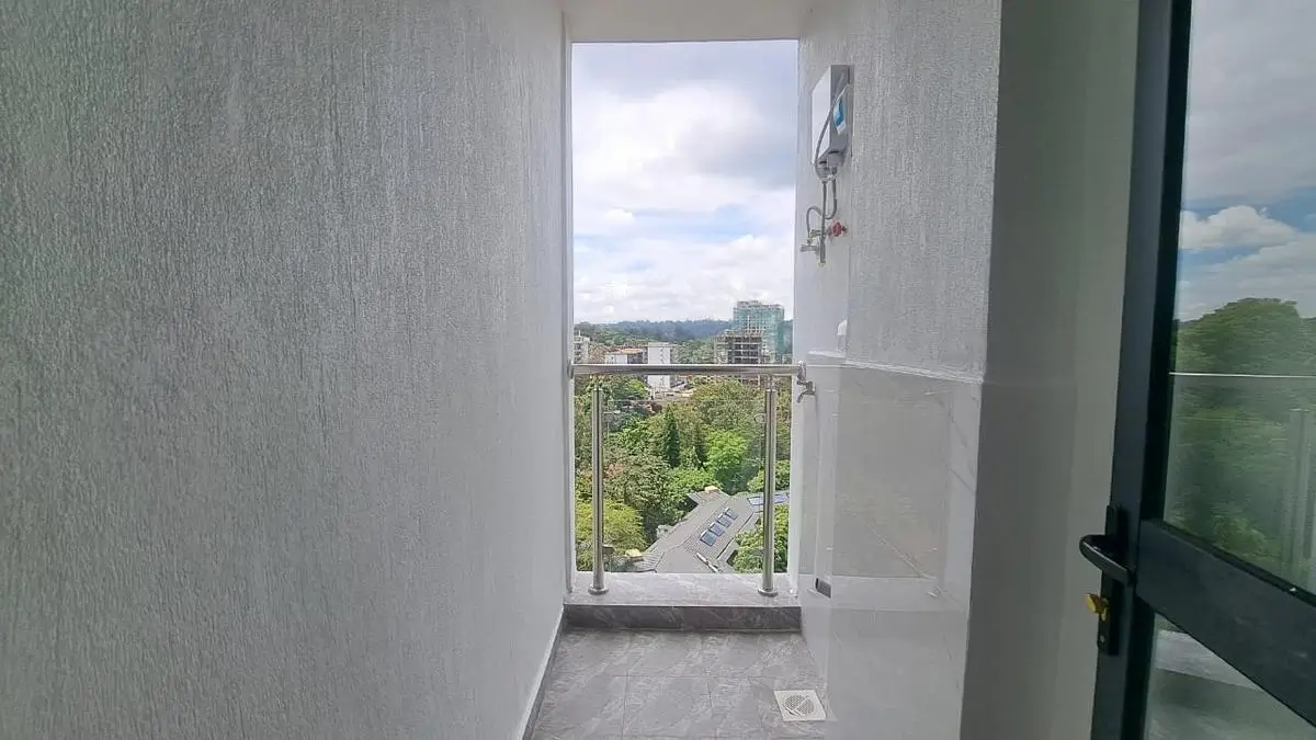 City and landscape view from modern balcony or corridor